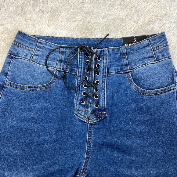 Fashion Nova Lace Up To It Stretch Skinny Jeans - Medium Blue Wash - Picture 11 of 13